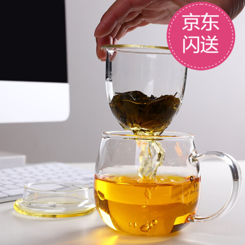 京东超市全度（Quandu）玻璃茶杯茶具办公杯喝茶杯绿茶杯带过滤内胆泡茶杯耐热玻璃茶水分离水杯子套装 茶杯QD01