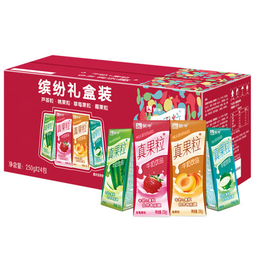 京东超市蒙牛 真果粒牛奶饮品（草莓+芦荟+椰果+桃果粒）250g*24 四种口味缤纷装（新老包装随机发货）