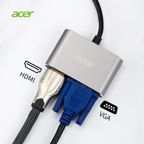 宏碁（acer）Type-C扩展坞 USB-C转HDMI/VGA转接头 苹果华为小米笔记本电脑转换器 二合一多功能扩展坞（HY41-T2）