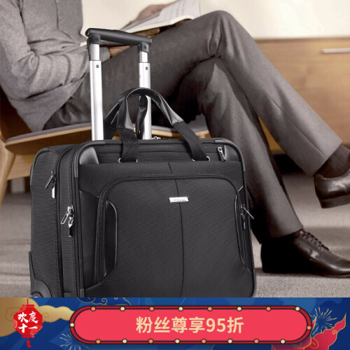 Samsonite/新秀丽拉杆箱19新品 商务大容量多功能登机箱 多夹层前开口软箱子BP0 黑色 A款-15.6英寸