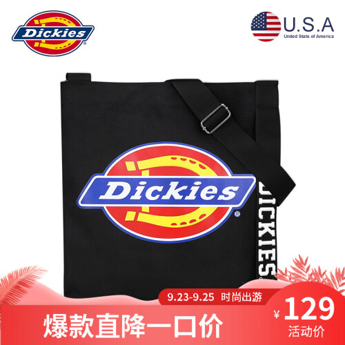 Dickies斜挎包男时尚休闲潮流男女单肩包小包运动学院风帆布包 黑色(彩色LOGO款)