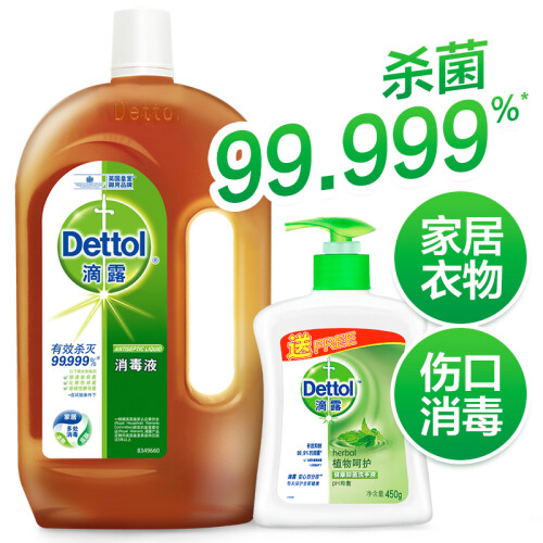 滴露Dettol 消毒液1.2L送洗手液450g  杀菌除螨 儿童宝宝内衣 家居室内 宠物环境消毒 非84消毒水 衣物除菌剂