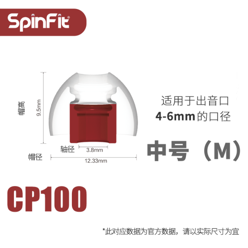 SpinFit CP100 硅胶套耳塞套sf套适合铁三角sony等4.5-5.5mm口径入耳式耳机用 CP100 【M中号】一卡（2对）