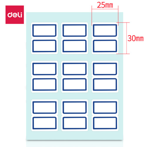 得力(deli)108枚25×30mm蓝框不干胶标签贴纸自粘性标贴纸姓名贴 9枚/张 7192B