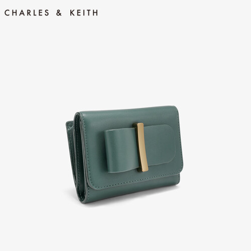 CHARLES&KEITH 女包CK6-10770325金属抽带装饰纯色女士钱包 深绿色 XXS