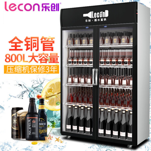 乐创（lecon）双门展示柜冷藏保鲜立式冰柜三门商用冰箱饮料柜超市冷柜水果厨房陈列柜点菜柜直冷风冷 双门黑新款 直冷