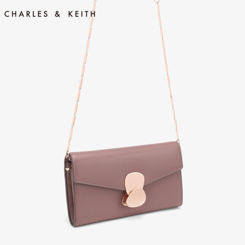 CHARLES&KEITH 女包 CK6-10770330欧美金属扣装饰长款钱包 紫红色 XS