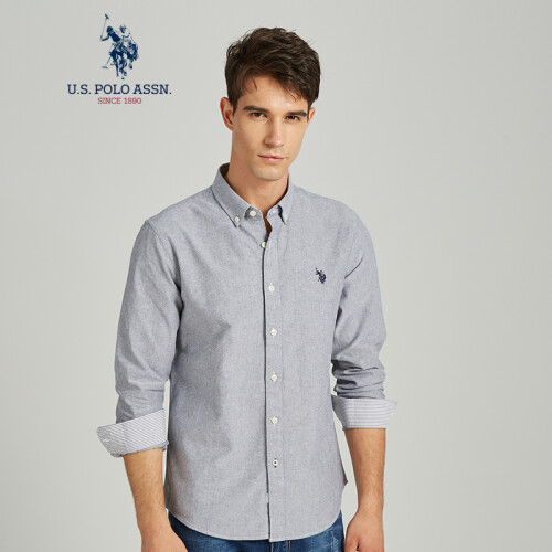 U.S. POLO ASSN. 男长袖衬衫 男士纯色时尚休闲 纯棉衬衣 ACSMQ-58505 灰色 175/92A