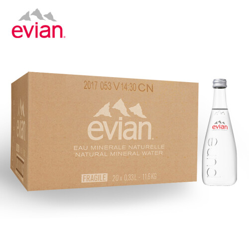 京东超市法国原装进口 依云（evian）天然矿泉水 330ml*20整箱玻璃瓶