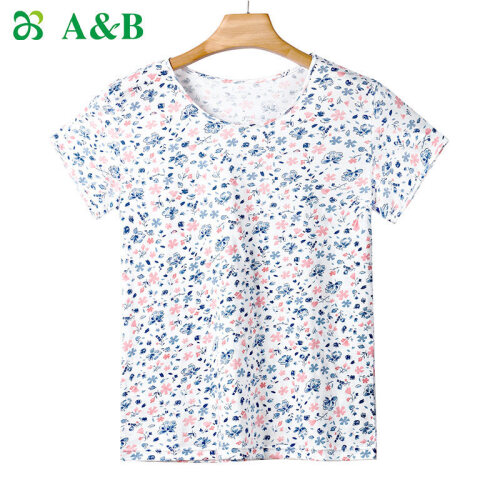 ab内牌专柜正品 纯棉女士中老年衫春夏薄款家居服睡衣S722/S724/S726 蓝粉花-短袖款 165/XL