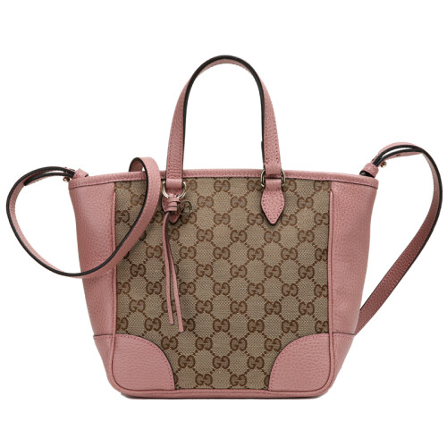 GUCCI 古驰  女士粉色牛皮配棕色帆布手提斜挎包  449241 KY9LG 8609