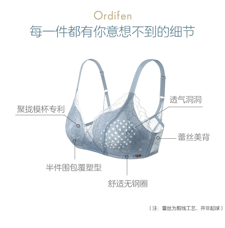 欧迪芬内衣女文胸春夏科技透气打孔模杯舒适微调整小胸聚拢无钢圈女士内衣蕾丝胸罩XB1501 妃粉色 34/75B