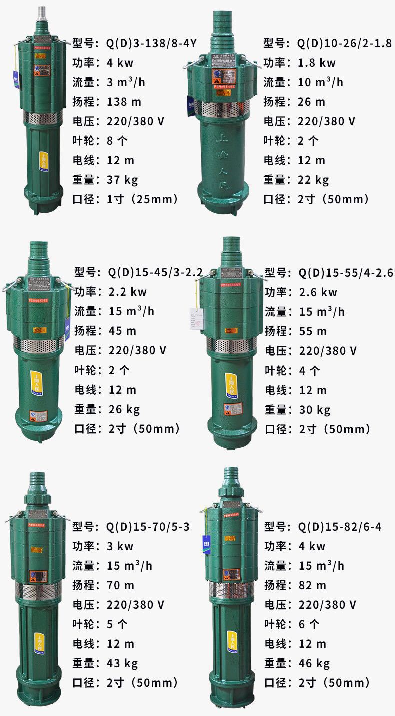 定制油浸式2寸小老鼠多级潜水电泵4叶5叶6叶井用潜水泵 qd15-70/5-3kw