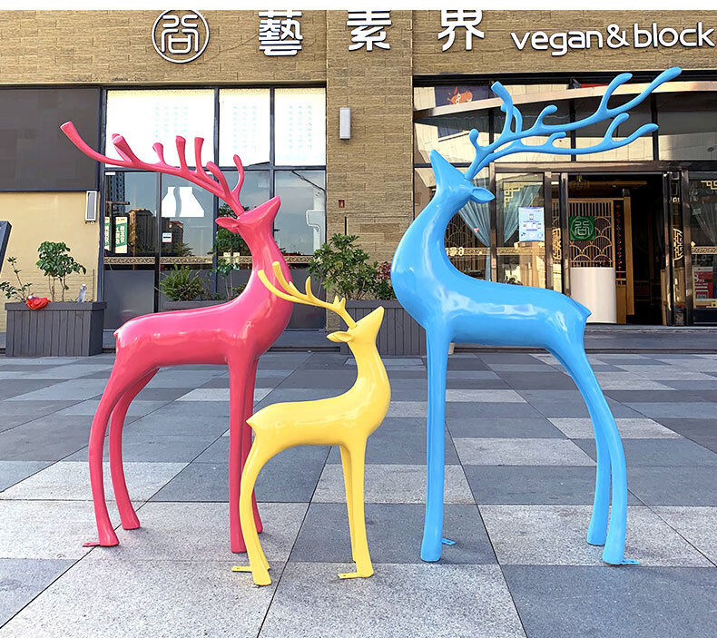抽象麋鹿雕塑商场美陈梅花鹿动物装饰户外玻璃钢摆件园林景观小品1号