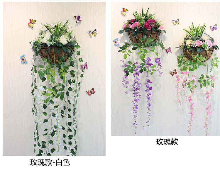 仿真花壁挂花篮花艺套装墙上植物挂饰家居客厅阳台墙面壁饰装饰品 春