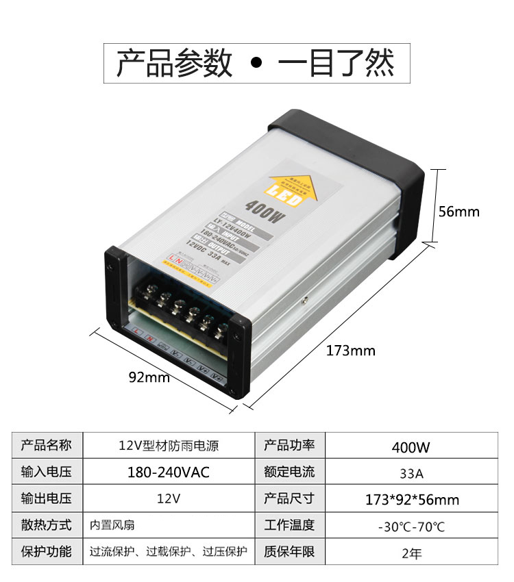 鑫鹰图220v转12v400w33a直流led防雨电源转化器灯箱广告牌发光字