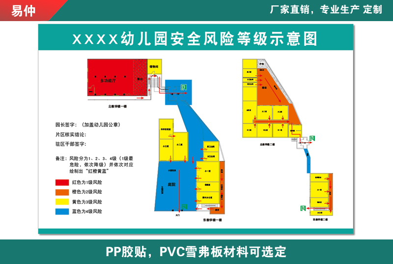 安全风险警示四色分布图应急消防场所疏散组织架构分级管控公告栏风险