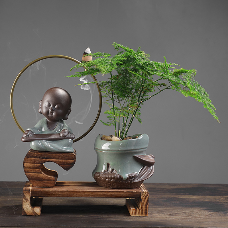 创意中式陶瓷家居绿植装饰品客厅禅意玄关花卉摆件办公室桌面摆设t