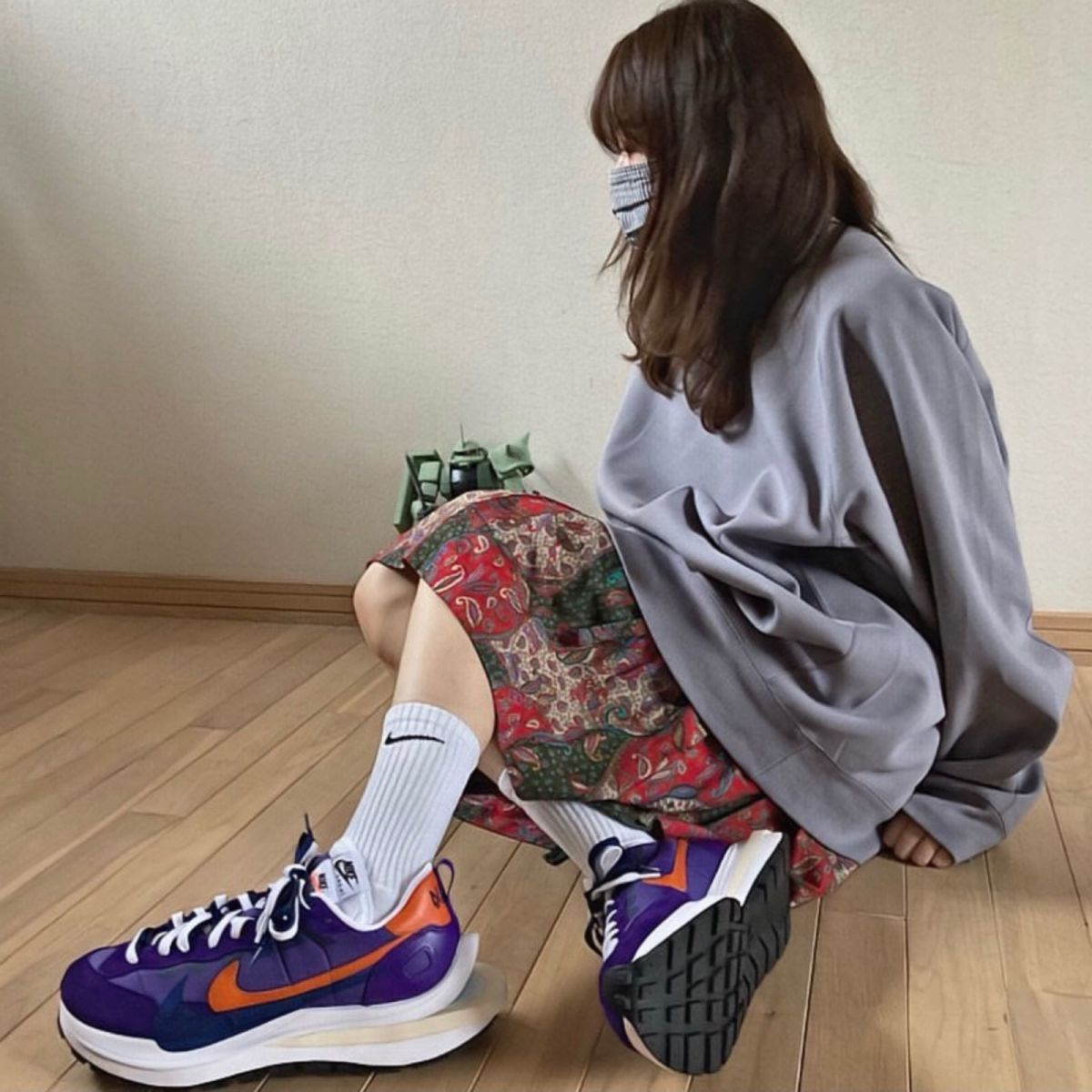 纯原华夫sacai30联名解构卡其色白帆紫金男女同款透气跑步鞋白灰36