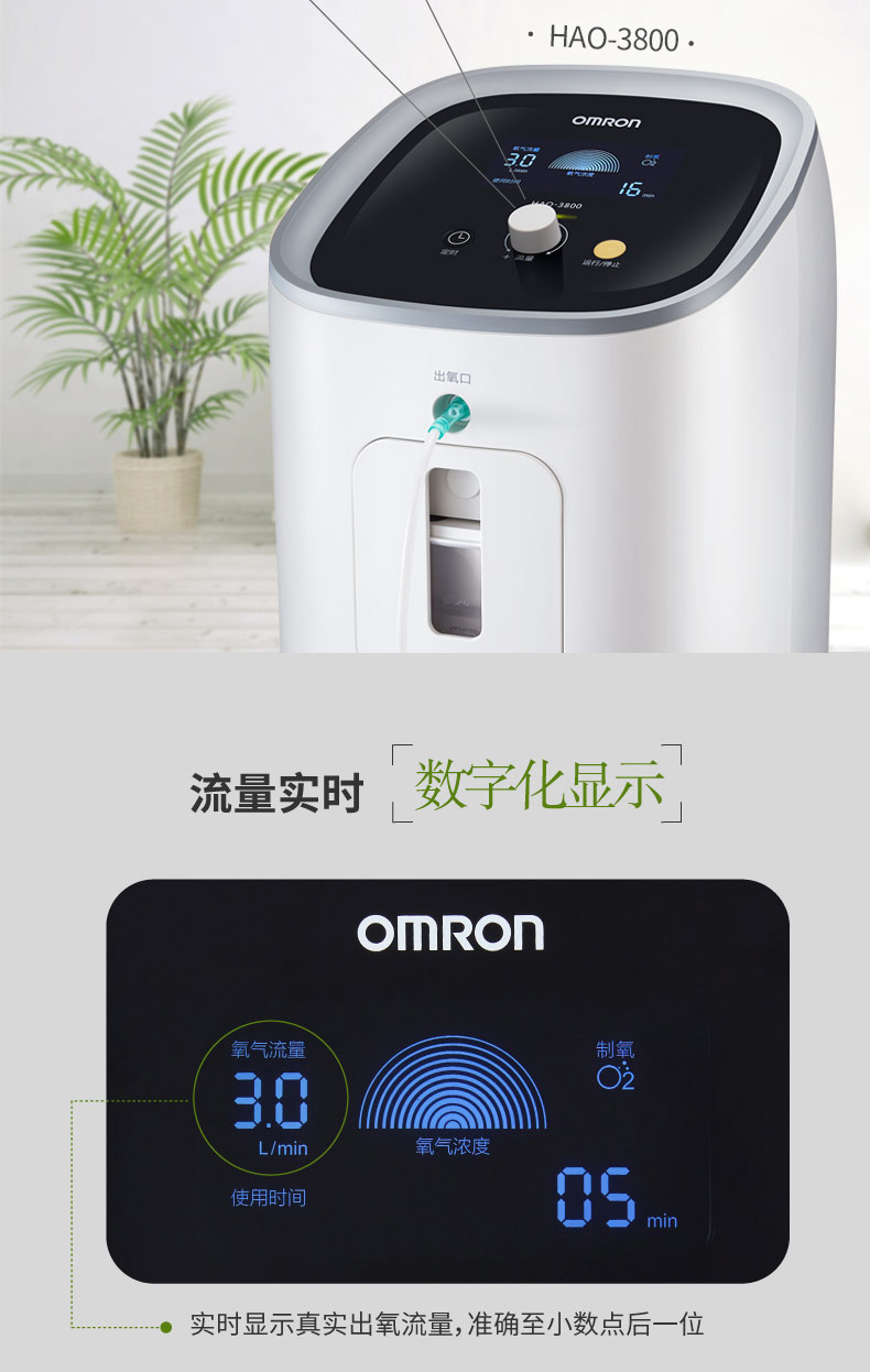 欧姆龙 (omron)hao-3820医用级制氧机(3升) 老人孕妇家庭吸氧 hao