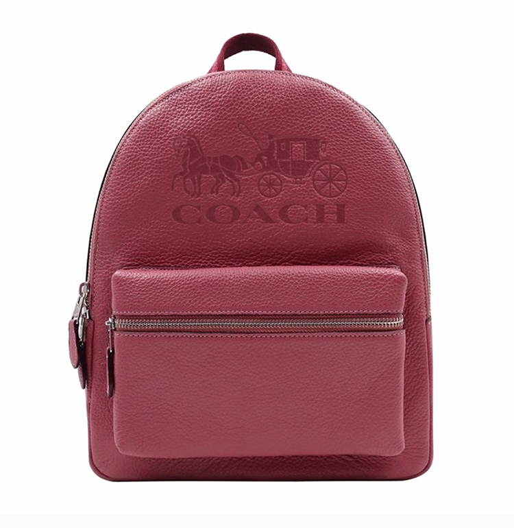 coach/蔻驰 20新款 女士胭脂红saffiano皮革时尚logo印花双肩包背包