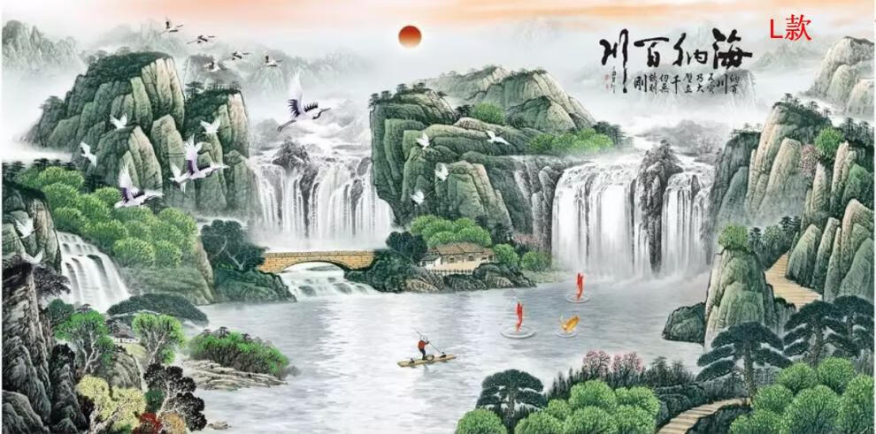 室外大院墙砖 瓷砖背景墙微晶 门头山水画外墙风水瓷砖沙发壁画 高温