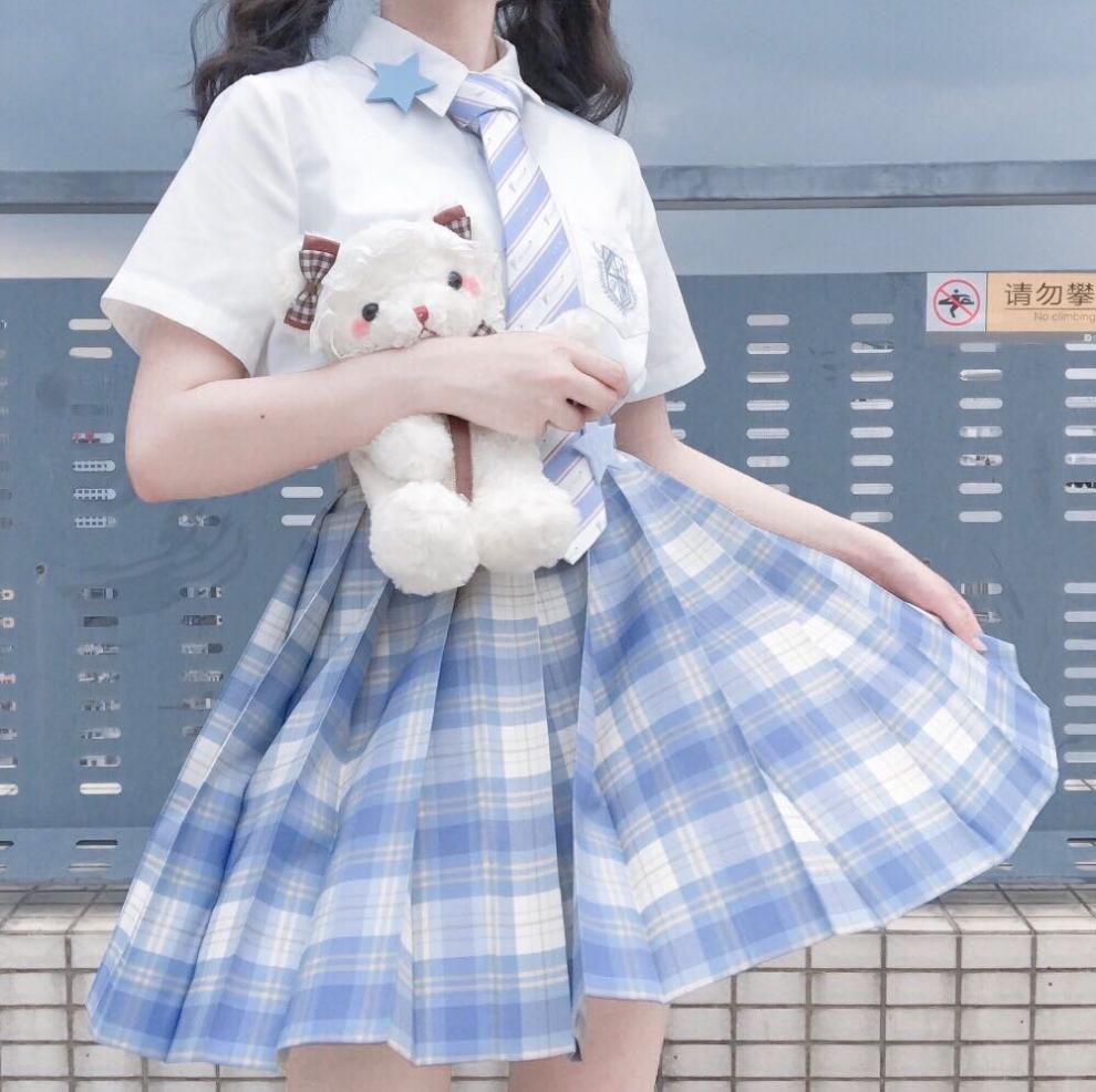 【放心购】中牌制服馆冰淇淋【全款】jk裙百褶裙半身裙jk套装蓝色格裙
