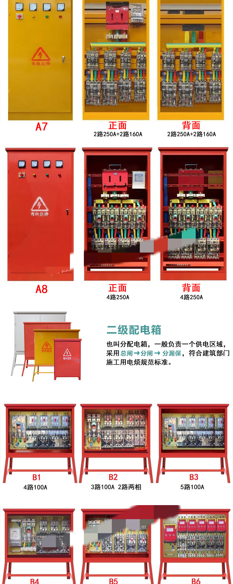 定做建筑工地标准临时配电箱一级二级三级户外防雨动力柜配电箱 桔色