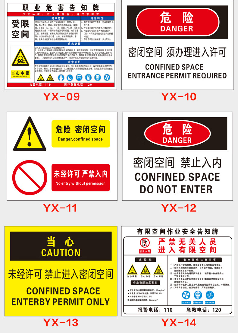 有限空间作业安全告知牌pvc密闭空间受限空间危险品警示告知卡进入需