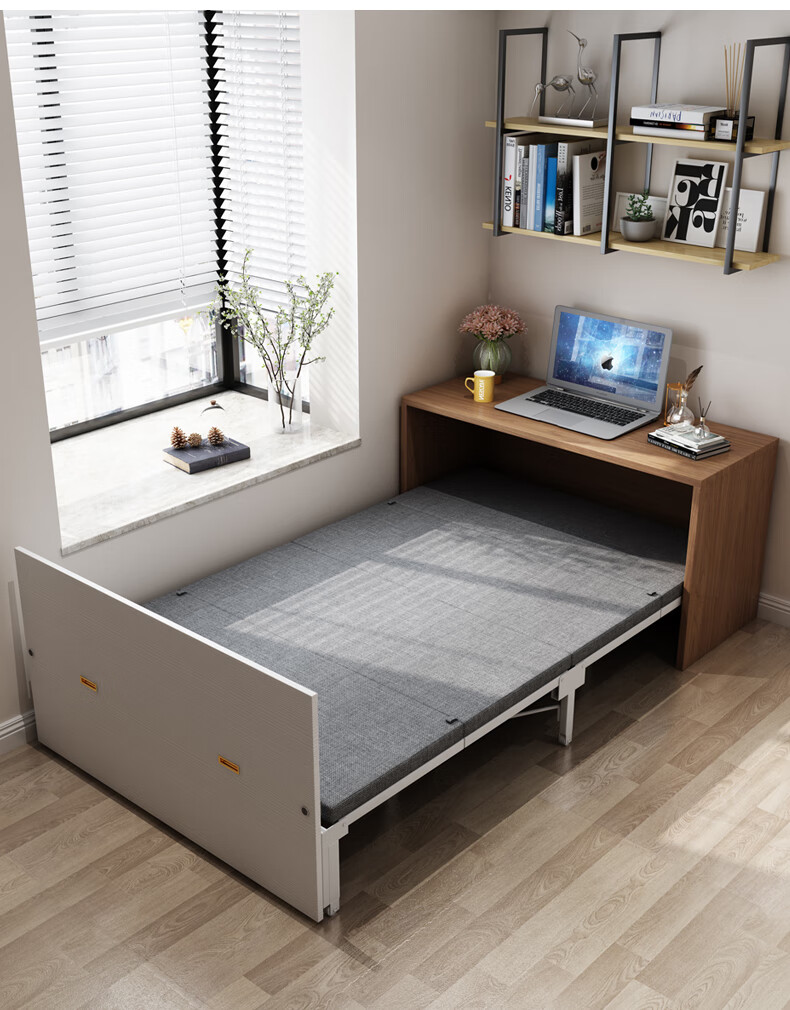 中派 多功能电脑办公书桌转角书柜折叠床组合 隐形床 边柜 1.2米组合