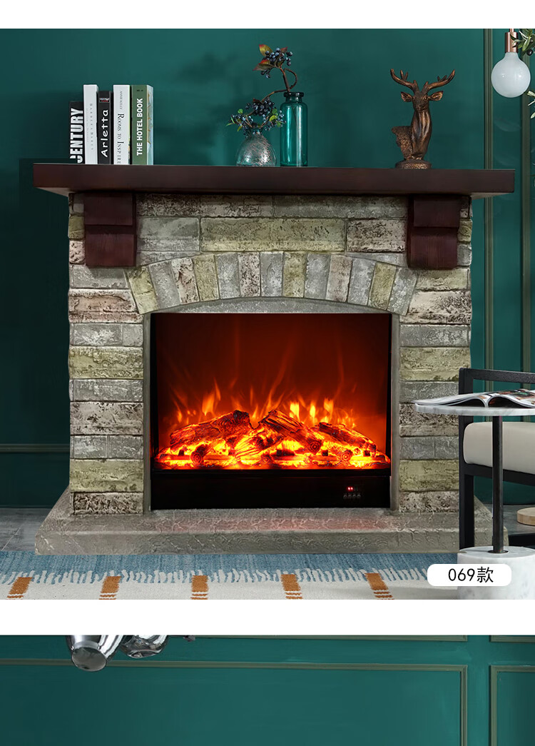 时尚美式壁炉装饰柜仿真火焰壁炉取暖器家用大理石木柴欧式壁炉背景墙