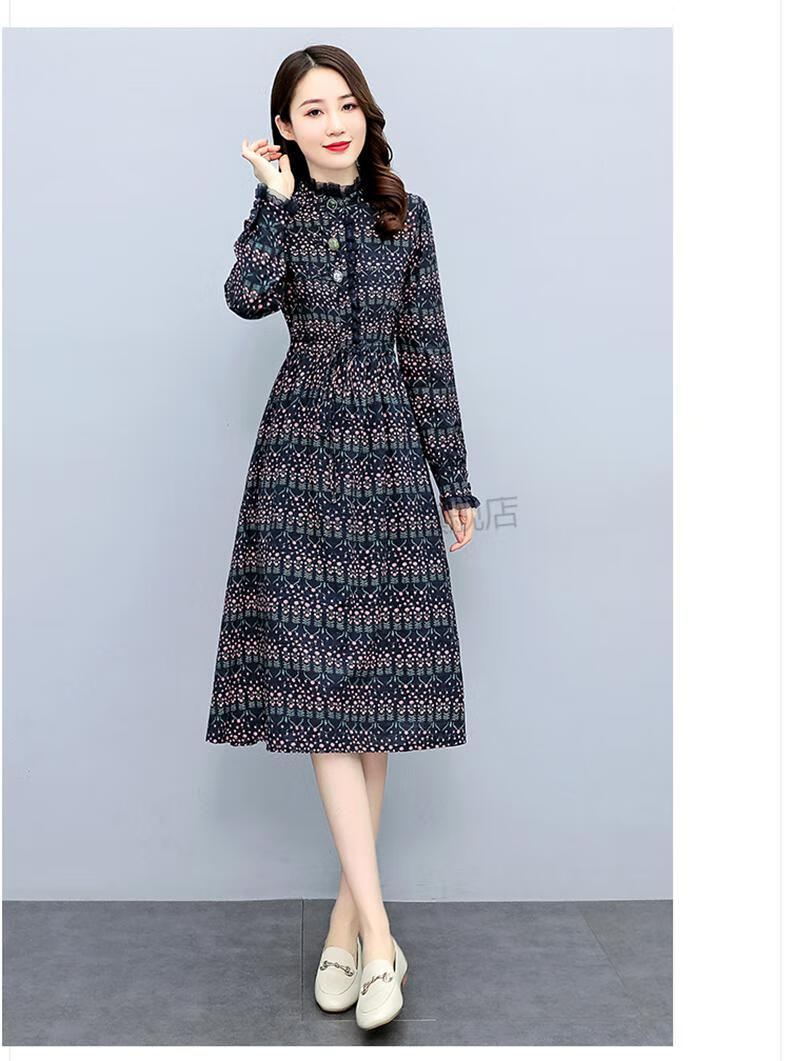 高档品牌轻奢女装2022年春装长袖连衣裙女新款女装修身显瘦气质碎花
