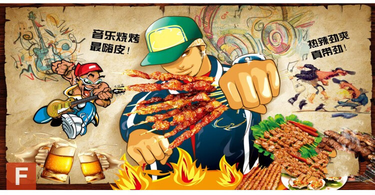 自粘饭店墙贴餐饮贴画撸串串墙贴烧烤墙画贴纸饭店墙.