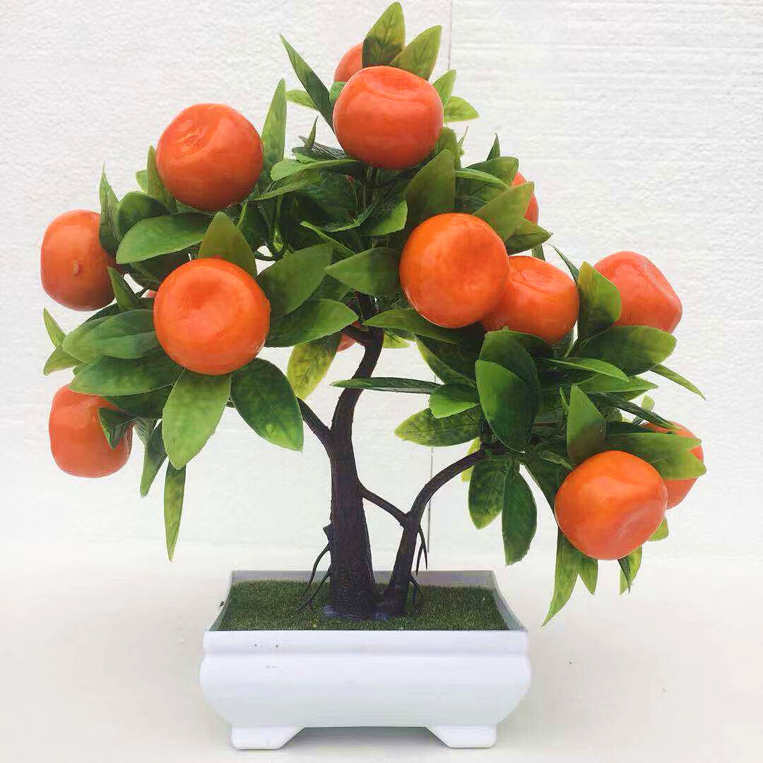 仿真树苹果橘子桃子盆栽大型绿植塑料假花佛前供花装饰品摆设 小橘子