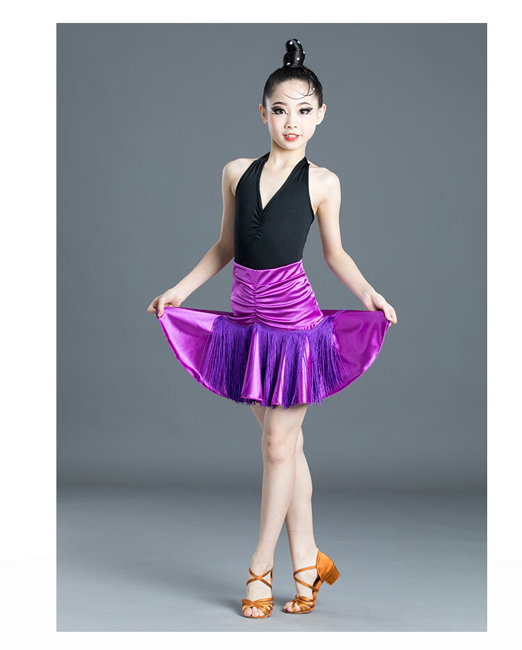 舞裙同款少儿拉丁舞裙表演服装练功服流苏女儿童舞蹈考级比赛规定拉丁