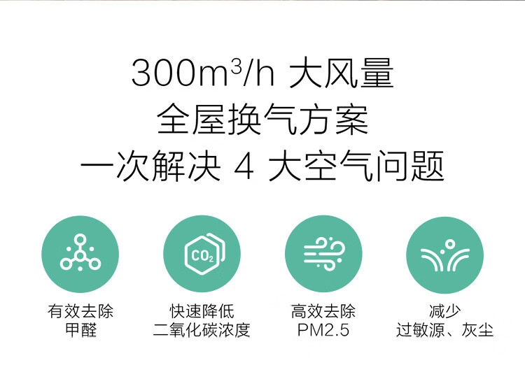 品质保证小米新风新风机空气净化换风富氧节能家用除甲醛300mh大风量