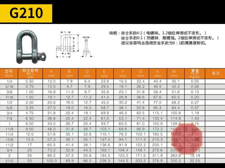 扣美标弓形吊钩d型卸扣高强度u型吊耳安全吊装配件起重工具 d形25吨