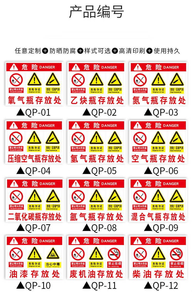 全套气瓶存放处标识牌气瓶区标志牌压缩气体氮气 氧气存放处汽油废