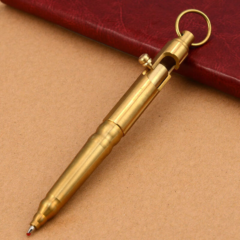 纯铜笔黄铜笔机枪笔枪栓笔防身收藏战术笔手工中性笔老师礼物 竹节镜