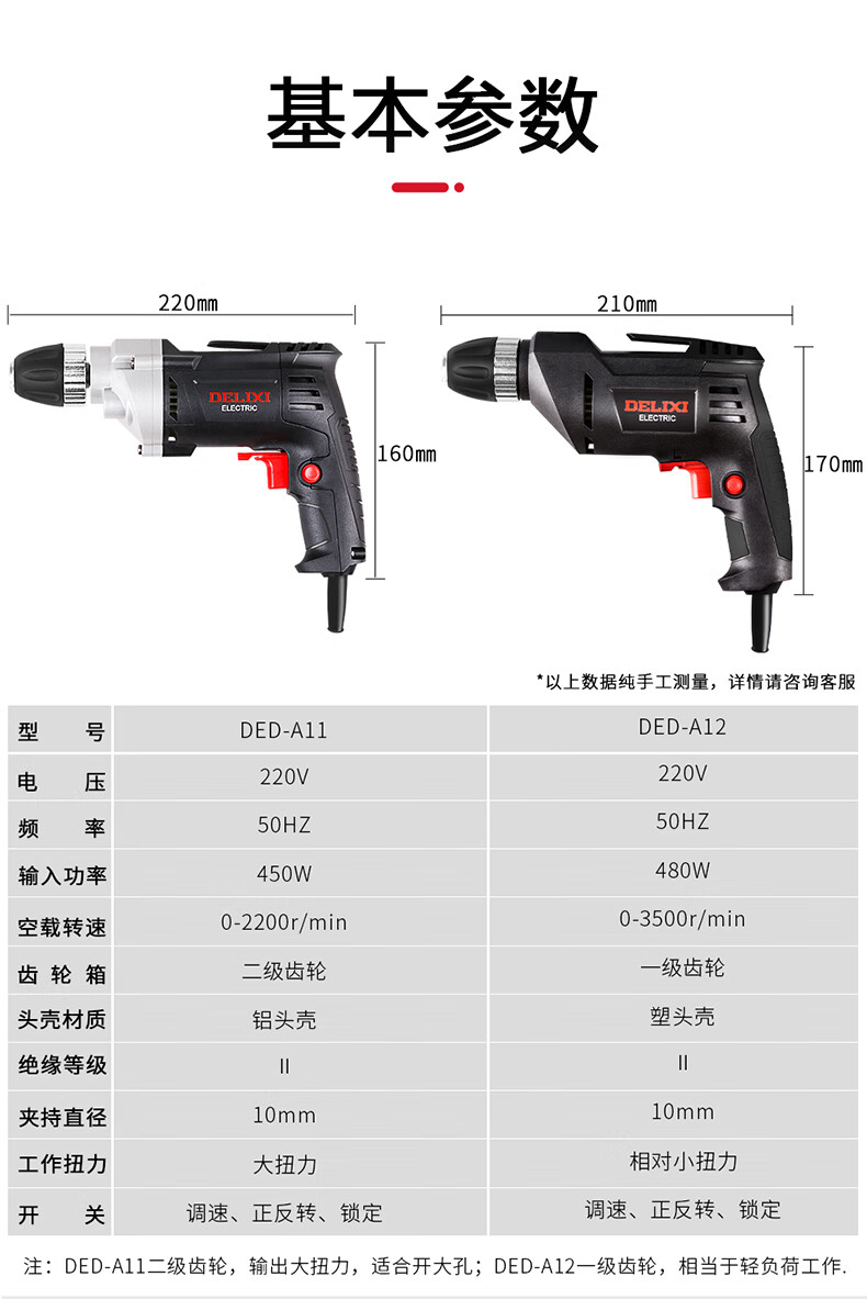德力西交流手电钻多功能冲击钻手持式家用220v钻电动螺丝刀450w大扭力