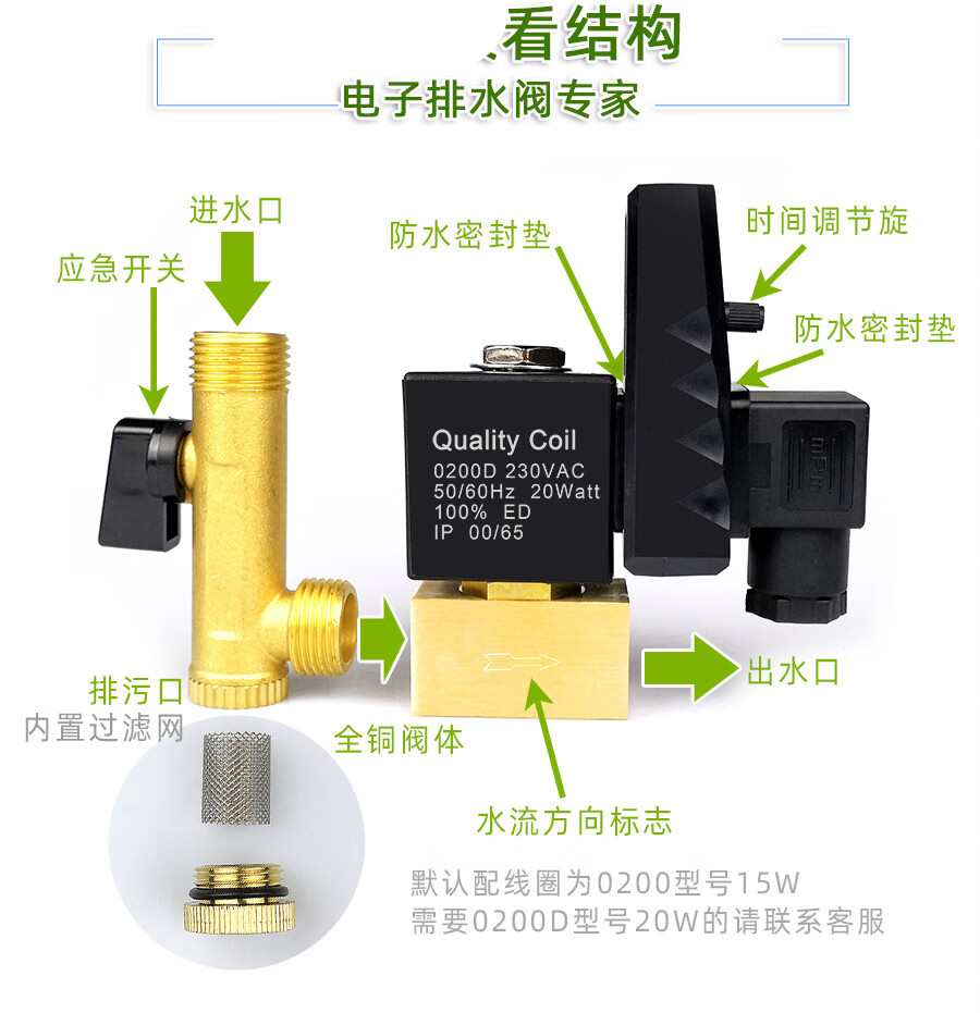 安装电子排水阀时必须确保; 1,压缩空气已经排空(即在零压力下)2,电源