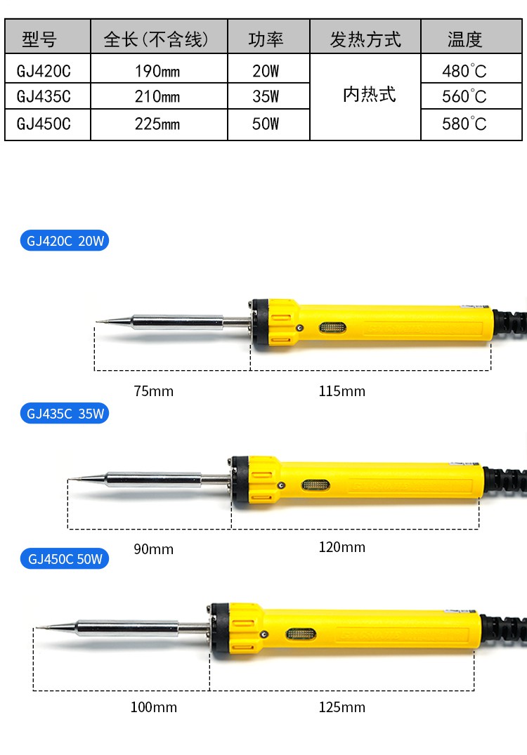 广州黄花450c电烙铁420c435c内热式带指式灯20w焊接恒温35w50w马蹄头