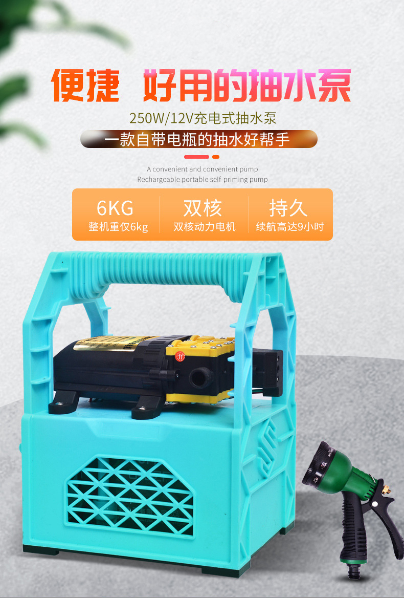 充电水泵便携式12v小型浇菜户外农用抽水机充电式自动