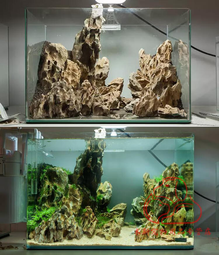 鱼缸造景石假山天然大块松皮石多孔酸洗青龙石草缸成品真石头套餐