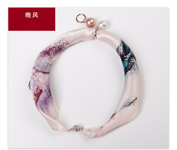 小丝巾项链丝项链丝巾女百搭桑小短款锁骨珍珠吊坠围脖装饰小围巾缠绕