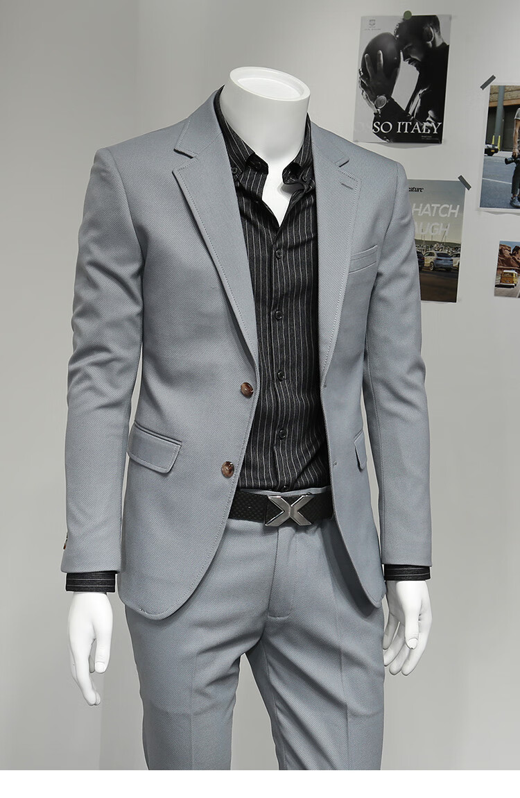 andseeyou潮牌 套装 精品纯色韩版西服套装男修身职业青年浅灰色晚会