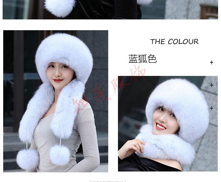 品牌狐狸毛皮草帽子女冬季护耳包头围巾帽真裘皮蒙古女帽东北獭兔毛毛