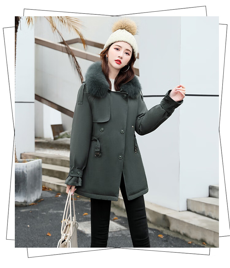 靓淑派克羽绒服女新品2021冬季时尚女装大毛领派克羽绒服短款外套女