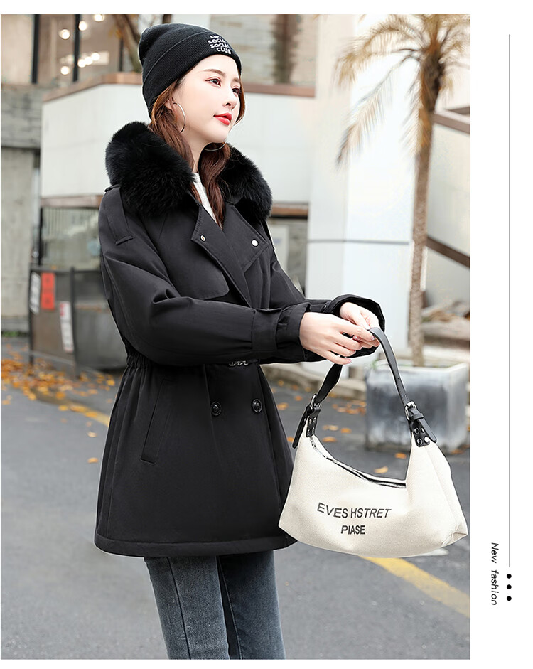 靓淑派克羽绒服女新品2021冬季时尚女装大毛领派克羽绒服短款外套女