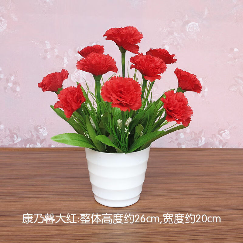 花塑料花套装家居装饰品摆件室内餐桌客厅插花艺小盆栽中盆康乃馨玫红